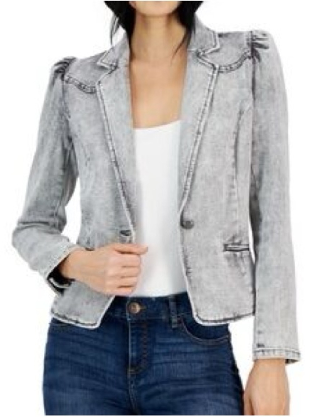 INC International Concepts Light Gray Washed Denim Blazer